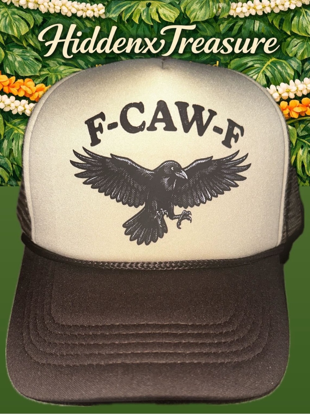 F-CAW-F Raven Trucker Hat - Black & Cream